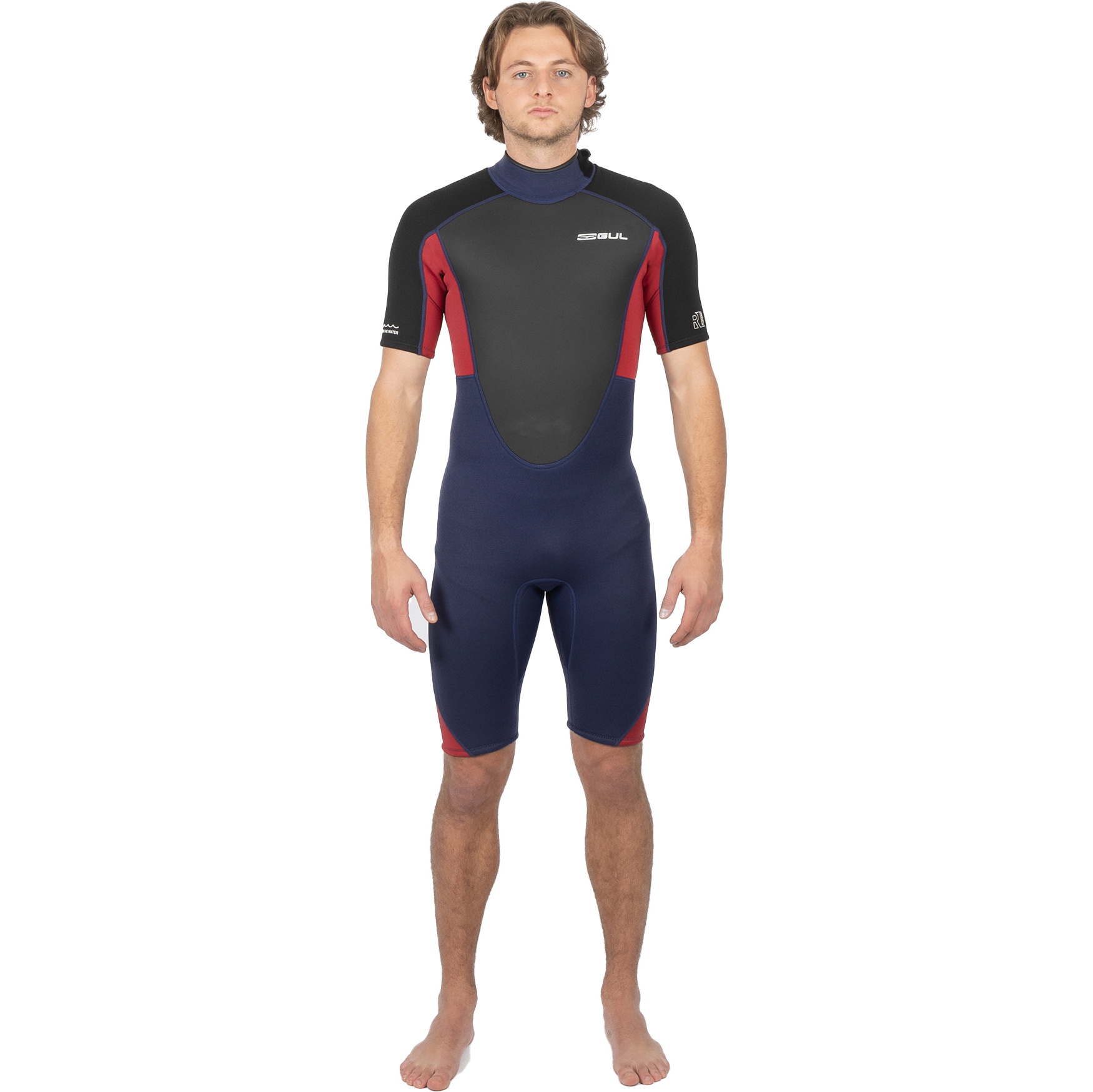 2025 Gul Mænd Response 3/2mm Back Zip Shorty Våddragt Re3319-c1 - Navy / Rød